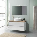 Meuble salle de bains  suspendre 100 cm, chne blanc brillant, vasque  poser elba