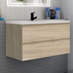 Biubiubath - meuble de salle de bain suspendre avec vasque 2 tiroirs fermeture amortie meuble de rangement ...