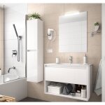 Abitare - meuble de salle de bain suspendu 100 cm en bois blanc brillant avec vasque intgr - nova - ...