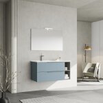 Meubles de salle de bains suspendus 100cm bleu clair, lavabo et miroir avec lampe new york