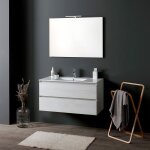 Kiamami valentina ? meuble double vasque suspendu 100 cm ? 2 tiroirs ? lavabo c�ramique blanc ? miroir ...