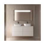Abitare - meuble de salle de bain suspendu 120 cm en bois blanc satiné avec vasque double vasque - olympus ... Abitare - meuble de salle de bain suspendu 120 cm en bois blanc satiné avec vasque double vasque - olympus ...