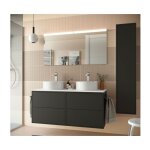 Abitare - meuble de salle de bain suspendu 120 cm en bois noir mat avec double vasque - olympus - 120 ...