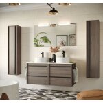 Meuble de salle de bain suspendu 120 cm en bois de chne ternit avec vasque - astoria - 120 cm standard ...