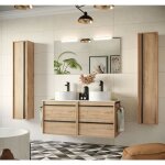 Meuble de salle de bain suspendu 120 cm en bois de chne africain avec vasque - astoria - 120 cm avec ...