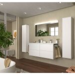 Meuble de salle de bain suspendu 120 cm en bois blanc satin avec vasque intgre en porcelaine - olympus ...