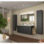 Abitare - meuble de salle de bain suspendu 120 cm en bois noir mat avec lavabo en porcelaine - olympus ...