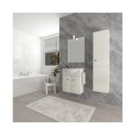 Abitare - meuble de salle de bain suspendu 55 cm en bois ch�ne blanc avec lavabo en c�ramique et miroir ...
