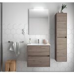 Meuble de salle de bain suspendu 60 cm en bois de noyer maya avec vasque en porcelaine - nova - 60 cm ...