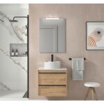 Meuble de salle de bain suspendu 60 cm en bois de chne ostippo avec vasque - astoria - 60 cm avec miroir ...
