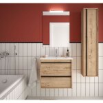 Meuble de salle de bain suspendu 60 cm en bois de chne ostippo avec lavabo intgr - astoria - 60 cm ...