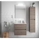 Meuble de salle de bain suspendu 70 cm en bois de noyer maya avec lavabo en porcelaine - nova - 70 cm ...