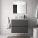 Meuble de salle de bain suspendu 70 cm en bois noir satin� avec vasque int�gr� - nova - standard