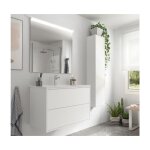 Meuble de salle de bain suspendu 80 cm en bois blanc mat avec vasque int�gr� - olympus - 80 cm avec colonne ...