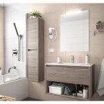 Abitare - meuble de salle de bain suspendu 80 cm en bois de chne ternit avec lavabo intgr - nova ...