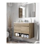 Cabinet de toilette suspendu 80 cm nordik avec miroir - nancy - nordik avec colonne et lampe led