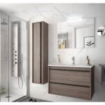 Caesaroo - meuble de salle de bain suspendu 80 cm en bois de noyer maya avec lavabo intgr - astoria ...