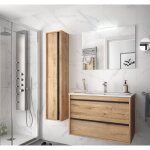 Meuble de salle de bain suspendu 80 cm en bois de chne ostippo avec vasque intgr - astoria - 80 cm ...