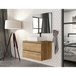 Meuble de salle de bain suspendu 80 cm en bois de chne ostippo avec lavabo sur pied - italia - 80 cm ...
