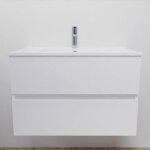 Meuble salle de bain suspendu 80 cm rosaly - blanc - plan vasque en céramique Meuble salle de bain suspendu 80 cm rosaly - blanc - plan vasque en céramique