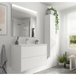 Meuble de salle de bain suspendu 80 cm en bois blanc mat avec vasque int�gr� - olympus - 80 cm standard ...