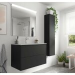 Meuble de salle de bain suspendu 80 cm en bois noir mat avec vasque en porcelaine - olympus - 80 cm standard ...