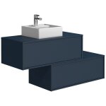 Meuble de salle de bain suspendu bleu nuit avec simple vasque carr�e et deux tiroirs - 94 cm - teana ...