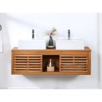 Vente - unique - meuble de salle de bain suspendu en bois d'acacia avec double vasque - 130 cm - penebel ...