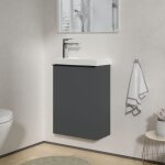 Bernstein - meuble salle de bain suspendu bois laqu�, meuble vasque lave - main porte soft - close - ...