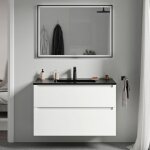 Meuble de salle de bain suspendu bois laqu�, meuble vasque noire 2 tiroirs soft - close - garantie 5 ...