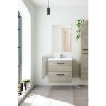 Bigmat - meuble de salle de bain suspendu avec deux tiroirs et un miroir vasque  poser, couleur chne, ...