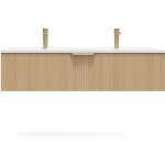 Meuble de salle de bain suspendu double vasque int�gr�e 120cm 1 tiroir ch�ne cannel� - venice