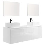 Vente - unique - meuble de salle de bain suspendu avec double vasque et miroirs - blanc - 150 cm - jimena ...