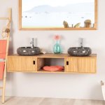 Wanda collection - meuble de salle de bain suspendu double vasque en teck mya 145 cm