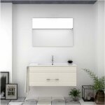 Meuble de salle de bain suspendu enif avec miroir et lavabo - cr�me - 60cm
