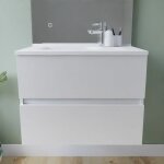 Meuble salle de bain suspendu tout inox 70 cm rosinox - blanc - plan vasque en r�sine