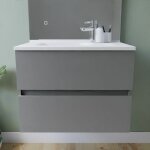 Meuble salle de bain suspendu tout inox 70 cm rosinox - gris - plan vasque en r�sine