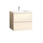 Meuble de salle de bain suspendu maya 60x60x45 cm avec lavabo et 2 tiroirs soft - close, couleur chne ...