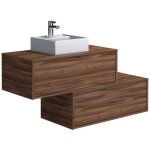 Vente - unique - meuble de salle de bain suspendu naturel fonc avec simple vasque carre et deux tiroirs ...