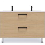 Meuble de salle de bain suspendu avec pieds double vasque int�gr�e 120cm 2 tiroirs ch�ne clair - chelsea ...