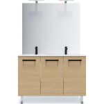 Homifab - meuble de salle de bain suspendu avec pieds double vasque intégrée 120cm 3 portes chêne clair ... Homifab - meuble de salle de bain suspendu avec pieds double vasque intégrée 120cm 3 portes chêne clair ...