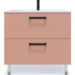 Homifab - meuble de salle de bain suspendu avec pieds vasque int�gr�e 90cm 2 tiroirs abricot - chelsea ...