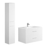 Vente - unique - meuble de salle de bain suspendu simple vasque avec colonne de rangement - coloris blanc ...