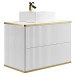 Meuble de salle de bain suspendu stri liser dor avec vasque  poser carre - blanc - 80 cm - keliza ...