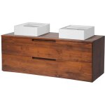Meuble de salle de bain suspendu en teck fonc� avec double vasque - 2 tiroirs - 115 cm - bimbing