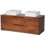 Meuble de salle de bain suspendu en teck fonc avec double vasque - 2 tiroirs - 115 cm - bimbing