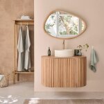 Meuble de salle de bain suspendu en teck massif 90 cm