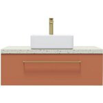 Homifab - meuble de salle de bain suspendu vasque  poser 90cm 1 tiroir terracotta - glasgow