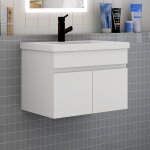 Meuble de salle de bain suspendu avec vasque à poser, meuble blanc 60 cm 2 portes Meuble de salle de bain suspendu avec vasque à poser, meuble blanc 60 cm 2 portes