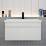 Meuble de salle de bain suspendu avec vasque, meuble blanc 80 cm 2 portes Meuble de salle de bain suspendu avec vasque, meuble blanc 80 cm 2 portes